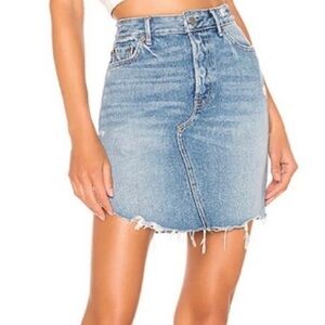 GRLFRND NWT RHODA HIGH WAISTED DISTRESSED BLUE MINI JEAN SKIRT 28 PASSENGER SIDE